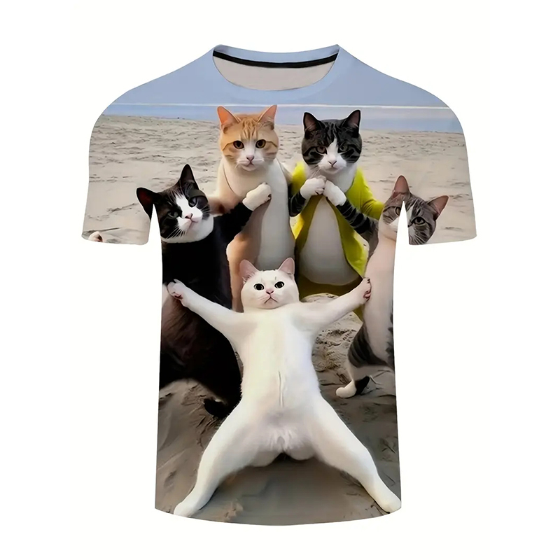 Cat Pattern Funny T-shirt Men' - Popular Anime Merchandise 评论和价格