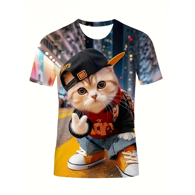 Cat Pattern Funny T-shirt Men' - Popular Anime Merchandise 评论和价格